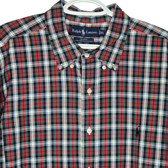 Ralph Lauren Blake Mens XL Red Green Plaid Button Down Long Sleeve Shirt Holiday - Picture 1 of 8